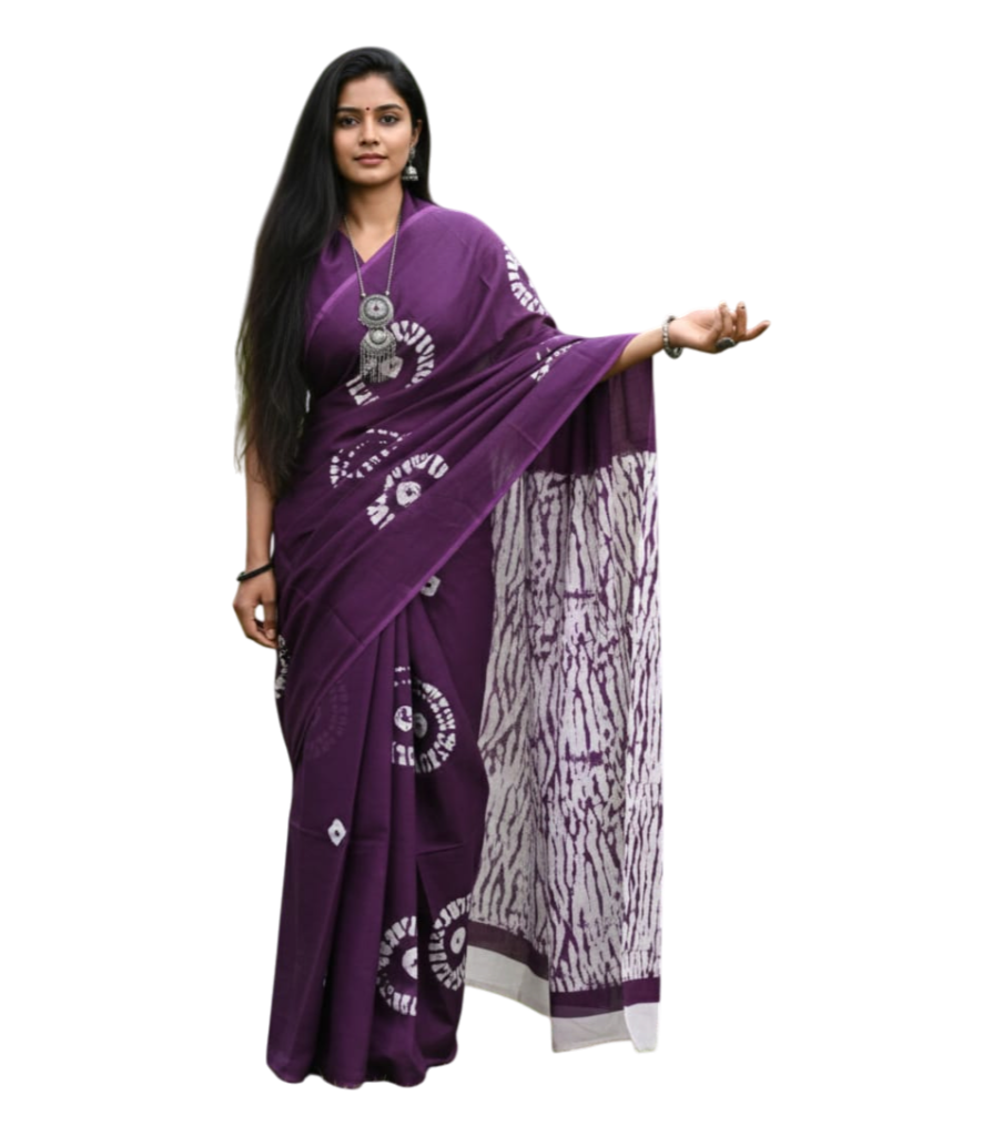 Purple Shibori Style Print Cotton Saree